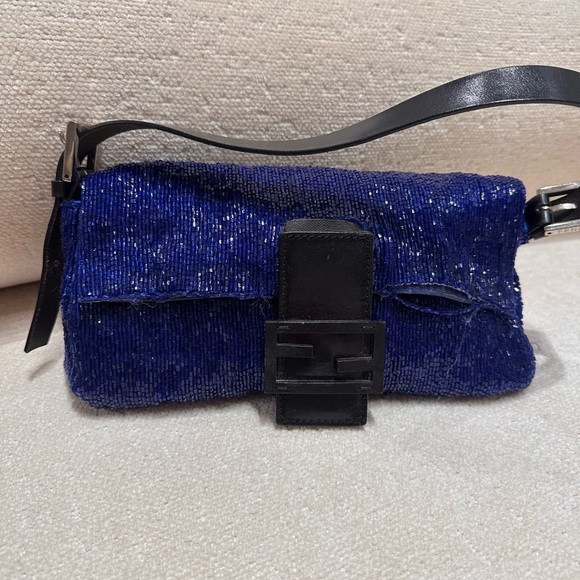 Blue Velvet Shoulder Bag with Black Strap - Picture 8 of 14